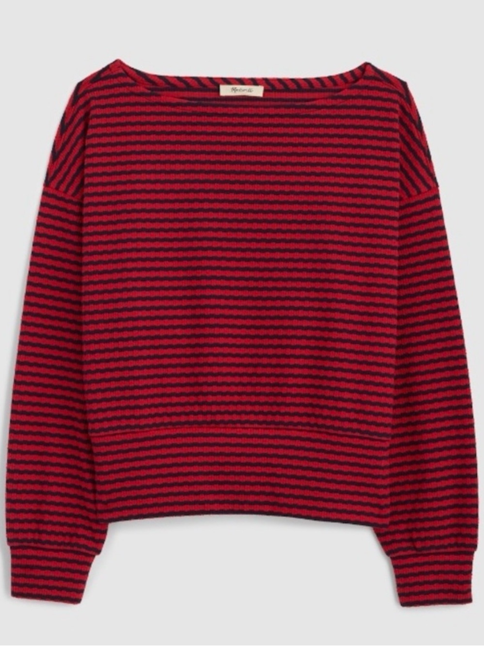 Madewll Textural-Stitch Boatneck Top Red Navy USA Not sz XL